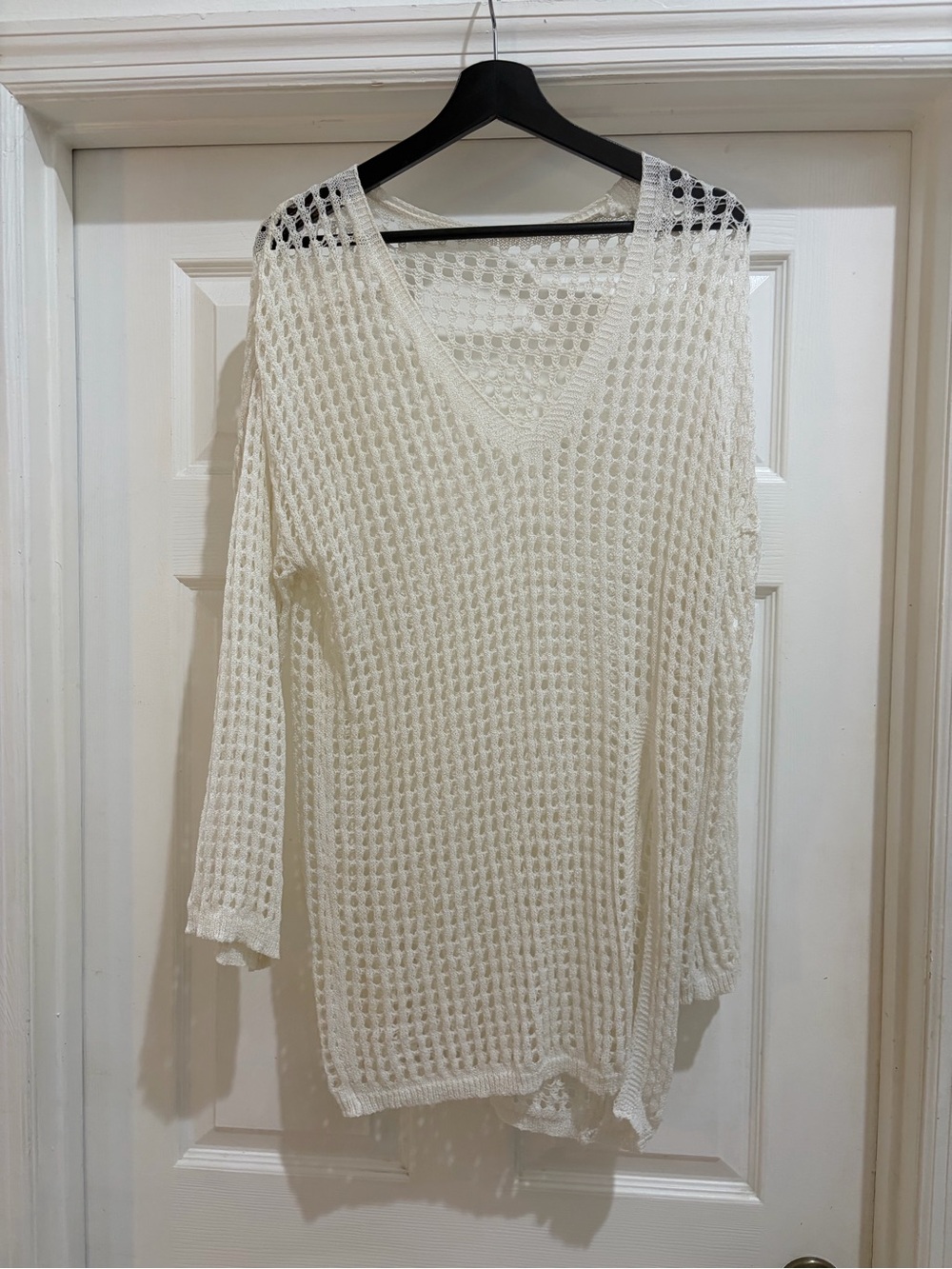 Boho Crochet Fishnet Knit Sweater Cover Up Cream White Oversized Beachwear